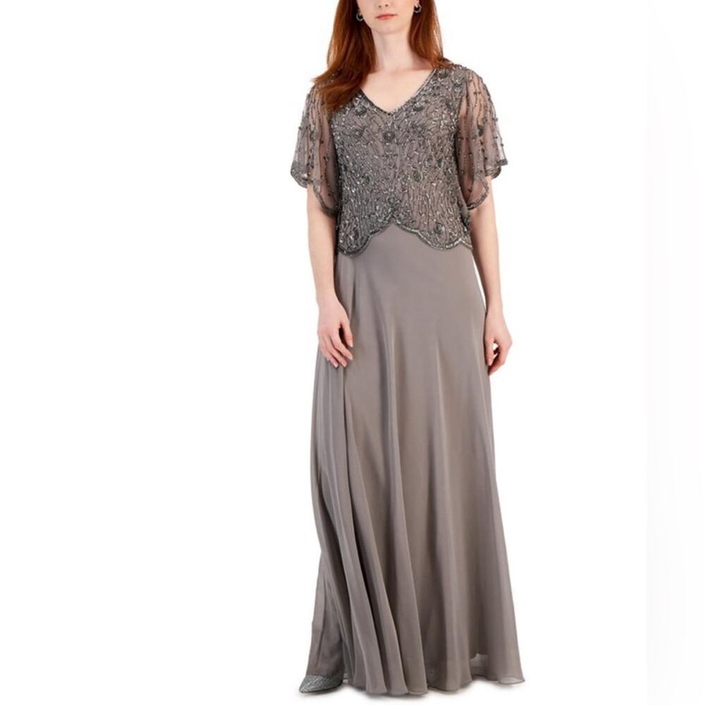 NEW J Kara Beaded Overlay Gown‎ Formal  Women’s Dress 10 Cruise Cocktail Wedding